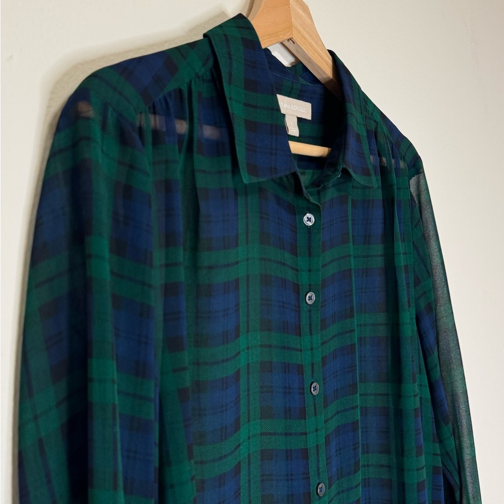 Banana Republic Green Plaid Cotton Button-Down Shirt L
